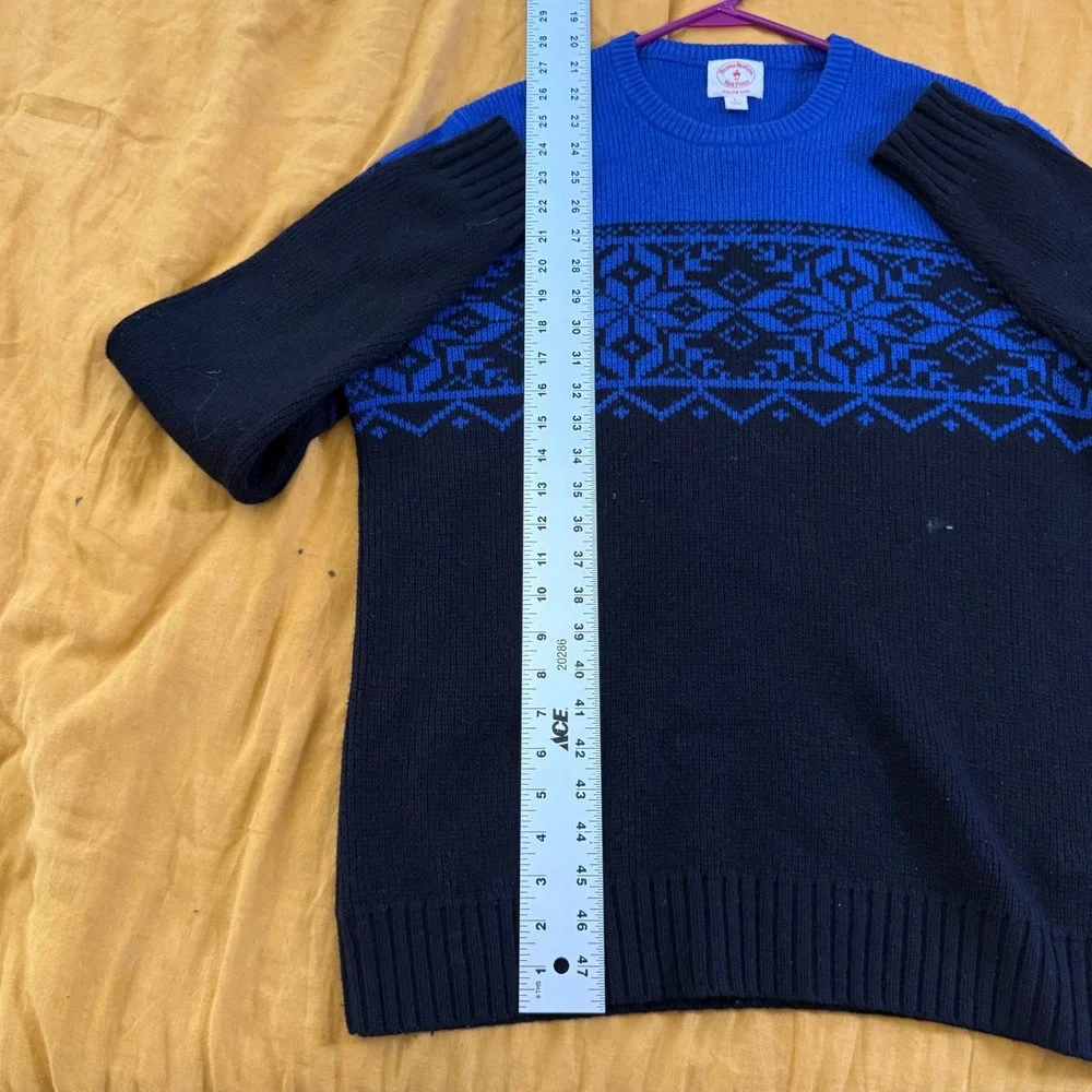 Brooks Brothers Red Fleece Mens Blue Black Fair Isle Merino Wool Sweater Large